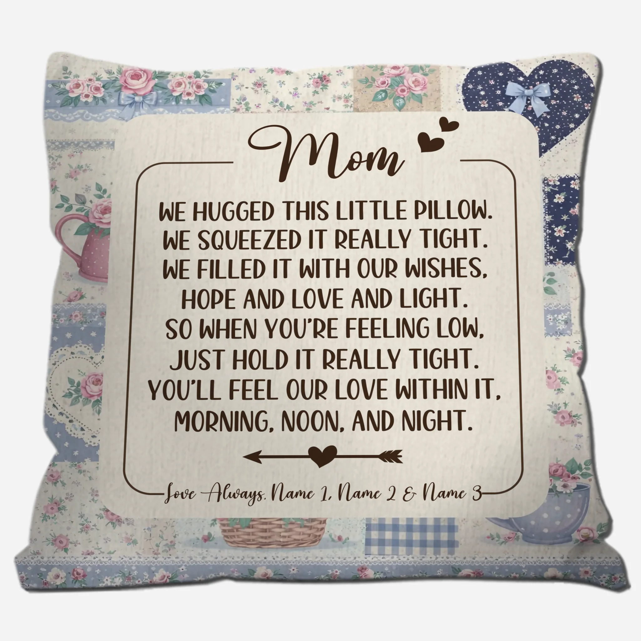 Customized Throw Pillow For Mother – Vintage Floral Gift with Custom Kids Names
