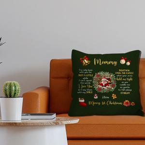 Merry 1st Christmas Custom Photo Pillow – Wreath Mommy Gift