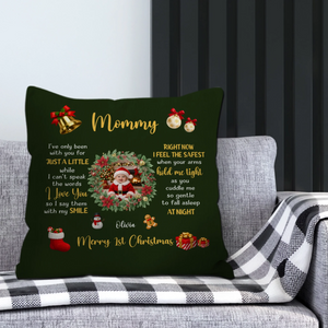 Merry 1st Christmas Custom Photo Pillow – Wreath Mommy Gift