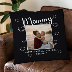 Personalized Happy First Mother's Day Pillow – Black 3D Heart