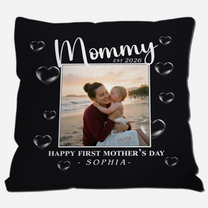 Personalized Happy First Mother's Day Pillow – Black 3D Heart