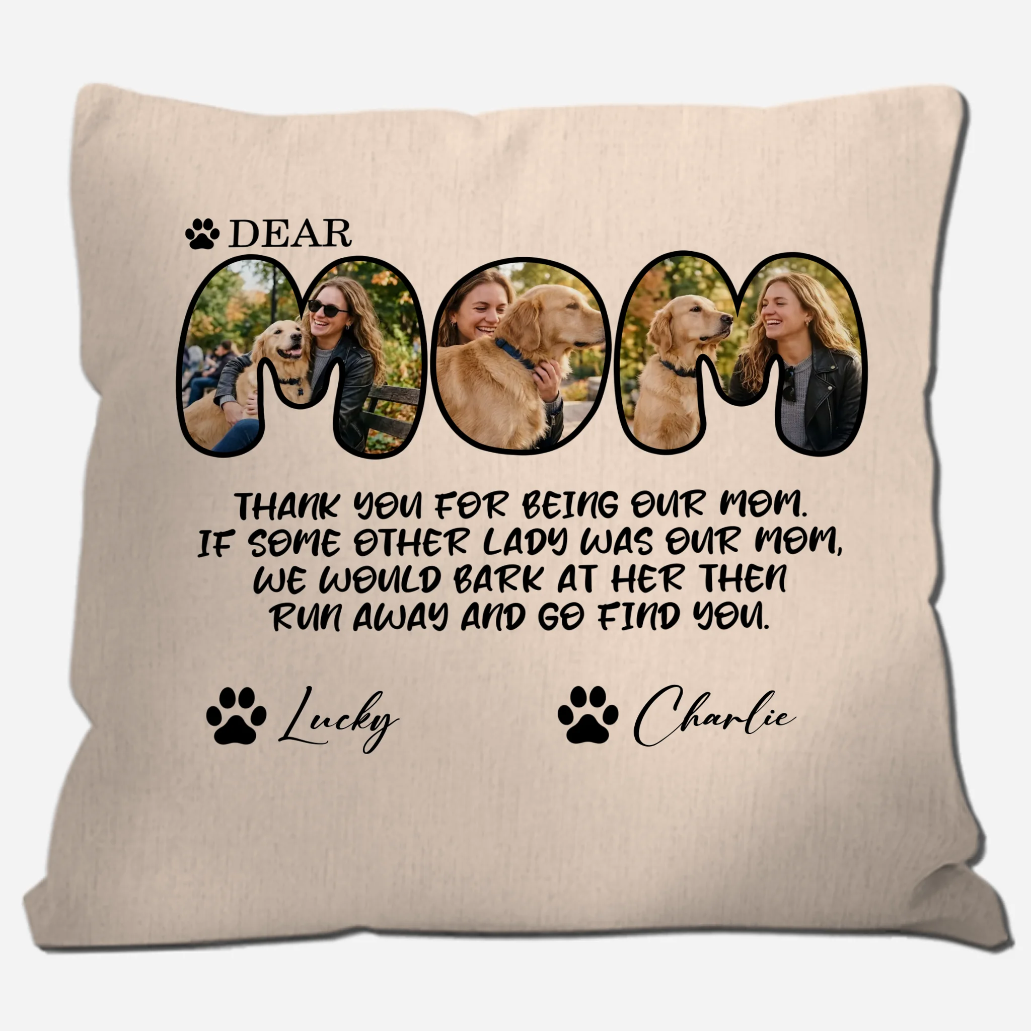 Bespoke Multi-Photo Pet Throw Pillow For Mother – Paw Print Dog Mom Gift