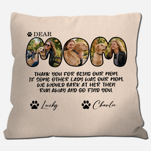 Bespoke Multi-Photo Pet Throw Pillow For Mother – Paw Print Dog Mom Gift