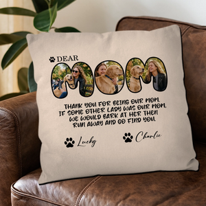 Bespoke Multi-Photo Pet Throw Pillow For Mother – Paw Print Dog Mom Gift
