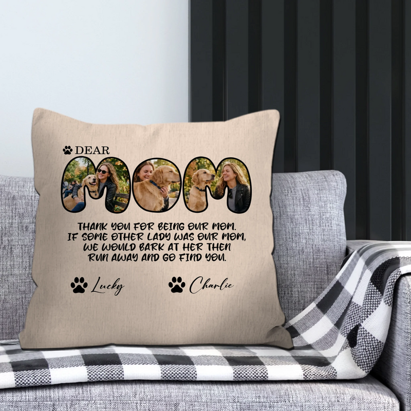 Bespoke Multi-Photo Pet Throw Pillow For Mother – Paw Print Dog Mom Gift