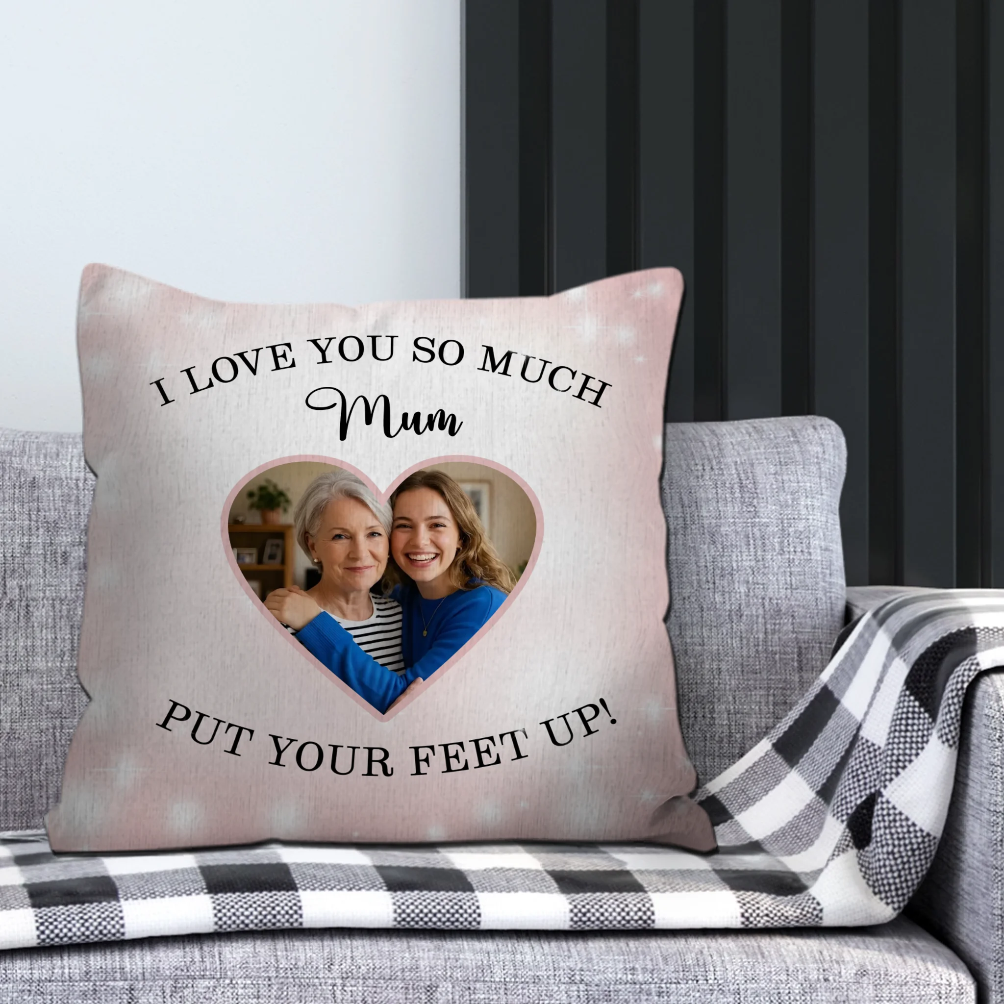 Customized Mum Photo Throw Pillow – Put Your Feet Up Glitter Gift
