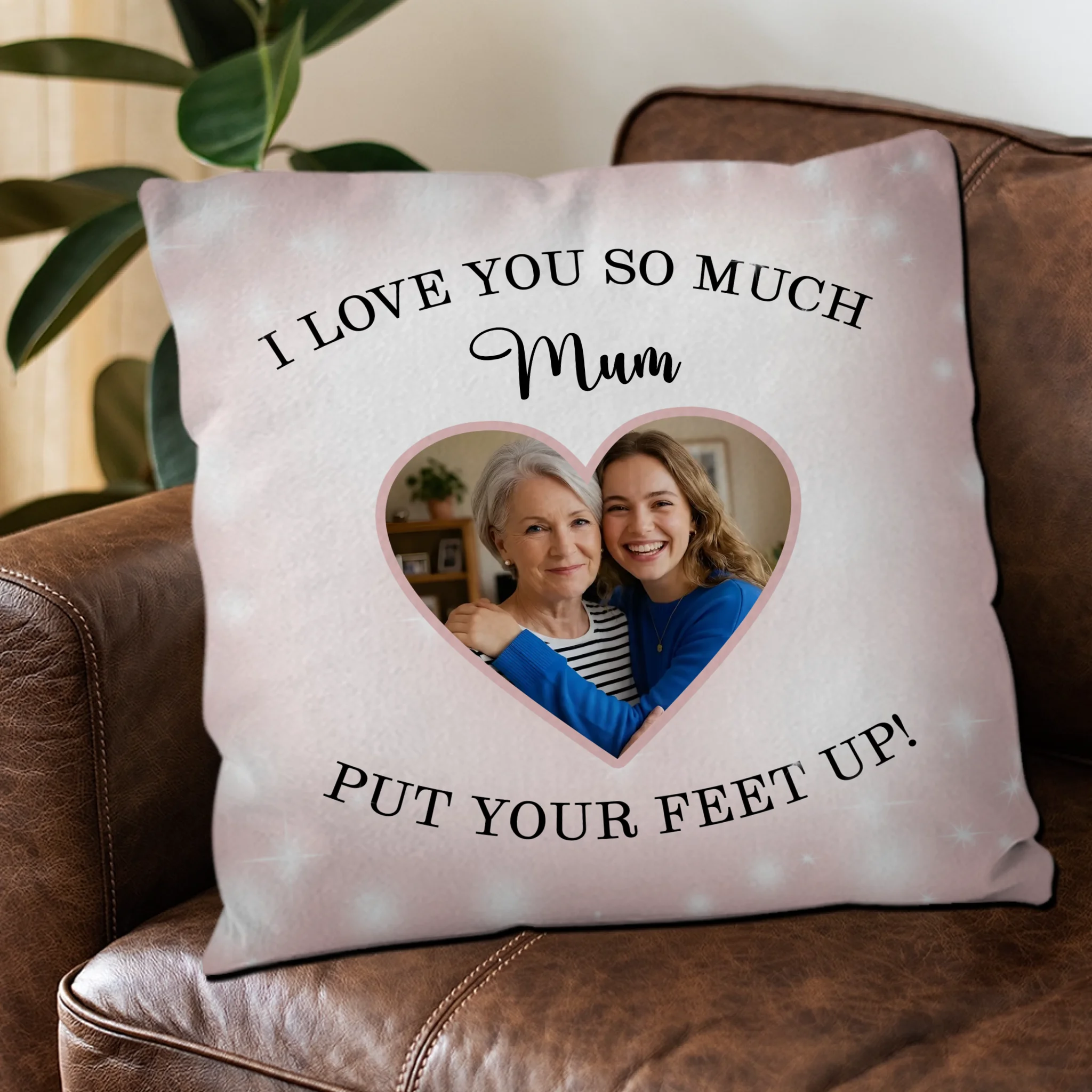 Customized Mum Photo Throw Pillow – Put Your Feet Up Glitter Gift