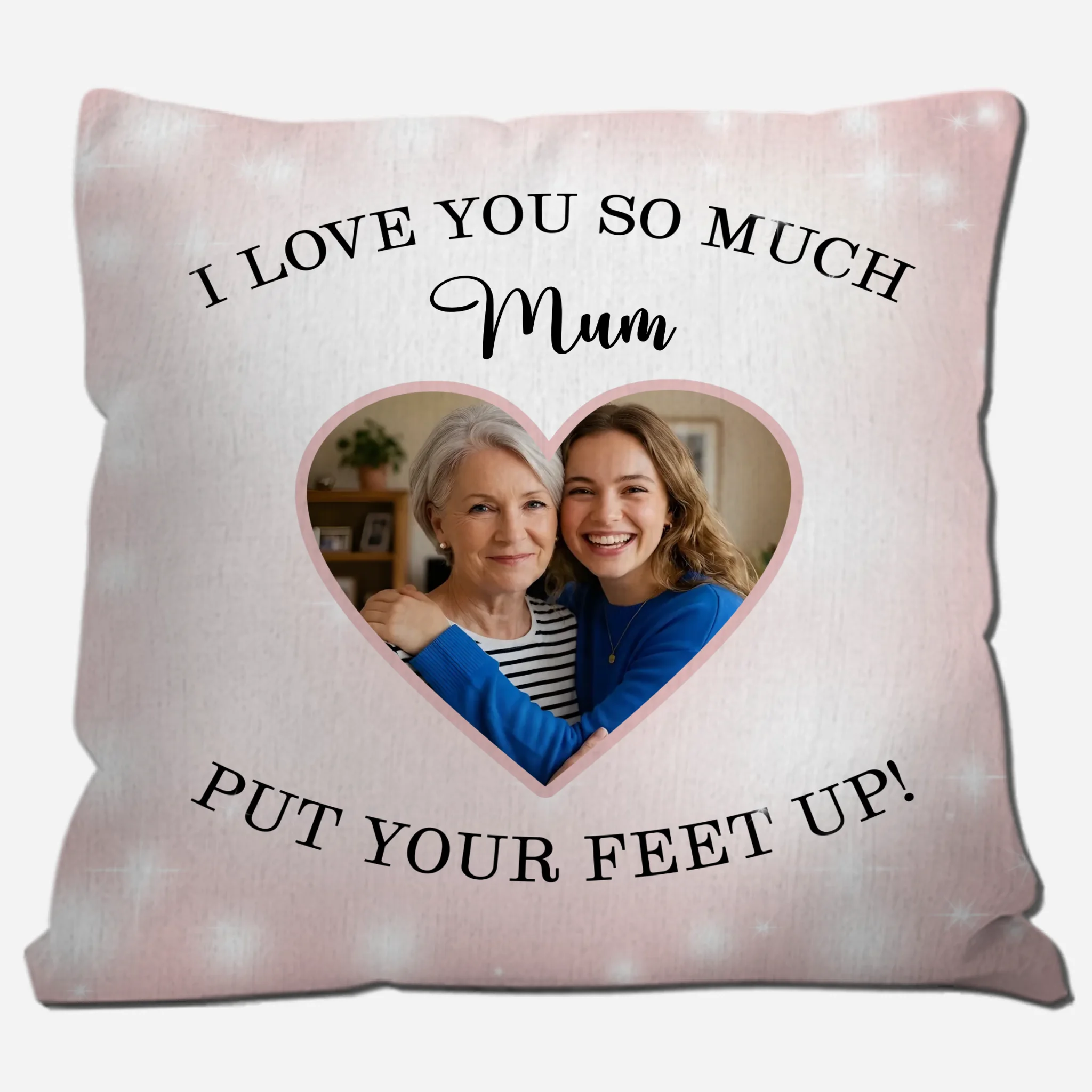 Customized Mum Photo Throw Pillow – Put Your Feet Up Glitter Gift