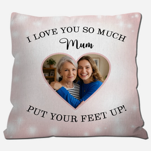 Customized Mum Photo Throw Pillow – Put Your Feet Up Glitter Gift