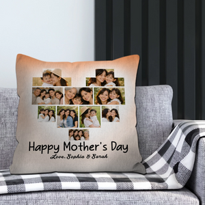 Personalized Happy Mother's Day Custom Pillow – Heart Photo Collage Gift
