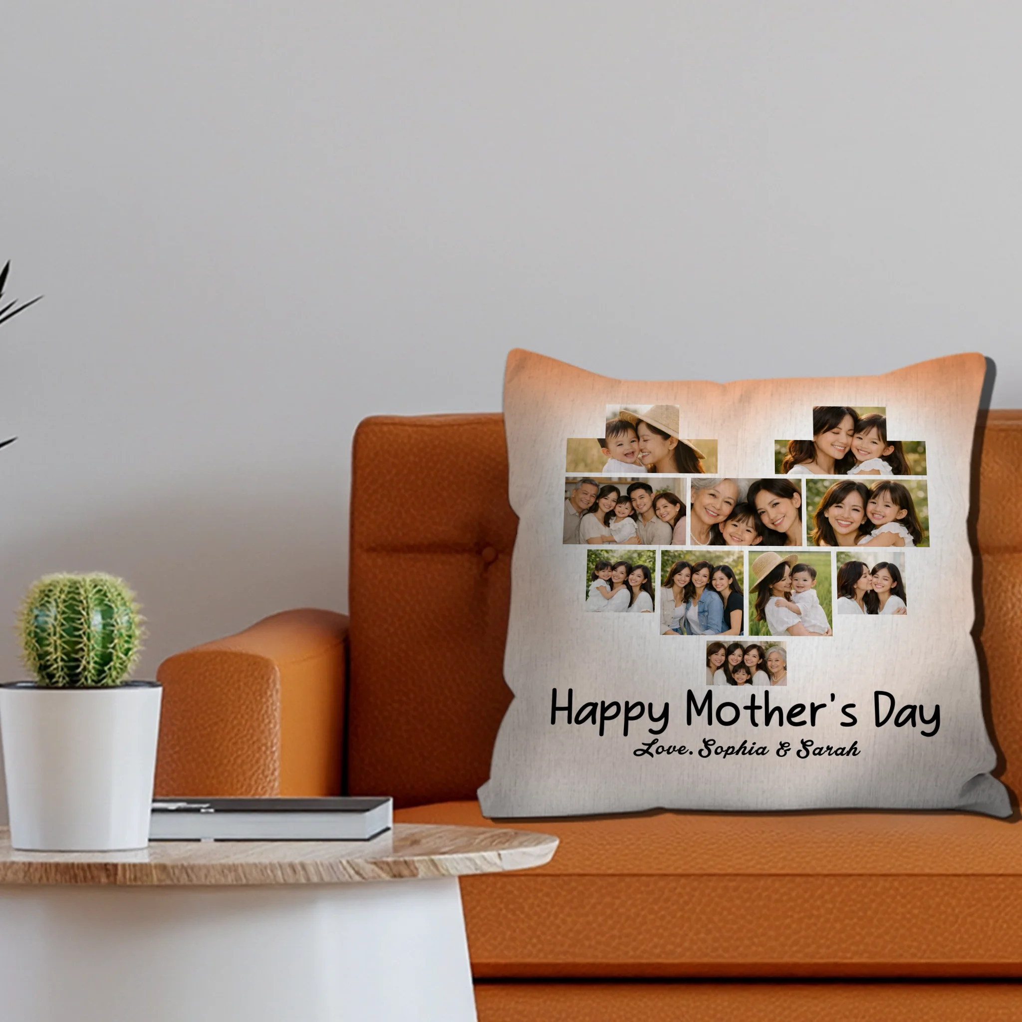 Personalized Happy Mother's Day Custom Pillow – Heart Photo Collage Gift
