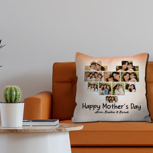 Personalized Happy Mother's Day Custom Pillow – Heart Photo Collage Gift