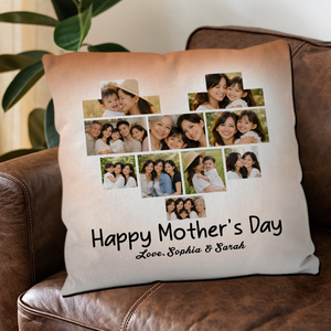Personalized Happy Mother's Day Custom Pillow – Heart Photo Collage Gift