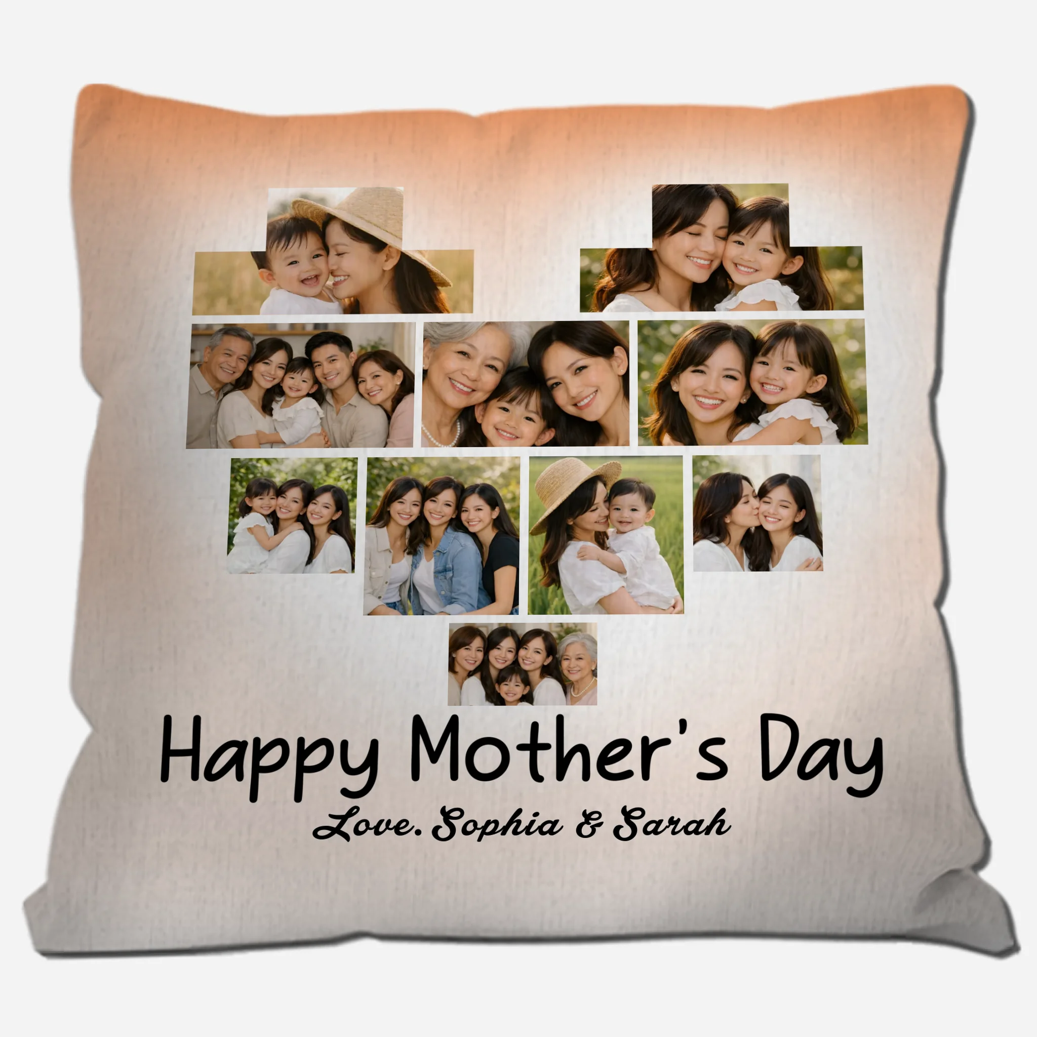Personalized Happy Mother's Day Custom Pillow – Heart Photo Collage Gift