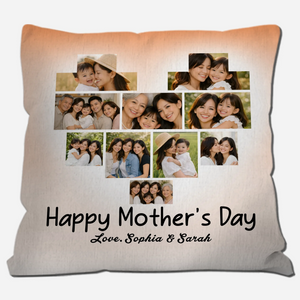 Personalized Happy Mother's Day Custom Pillow – Heart Photo Collage Gift
