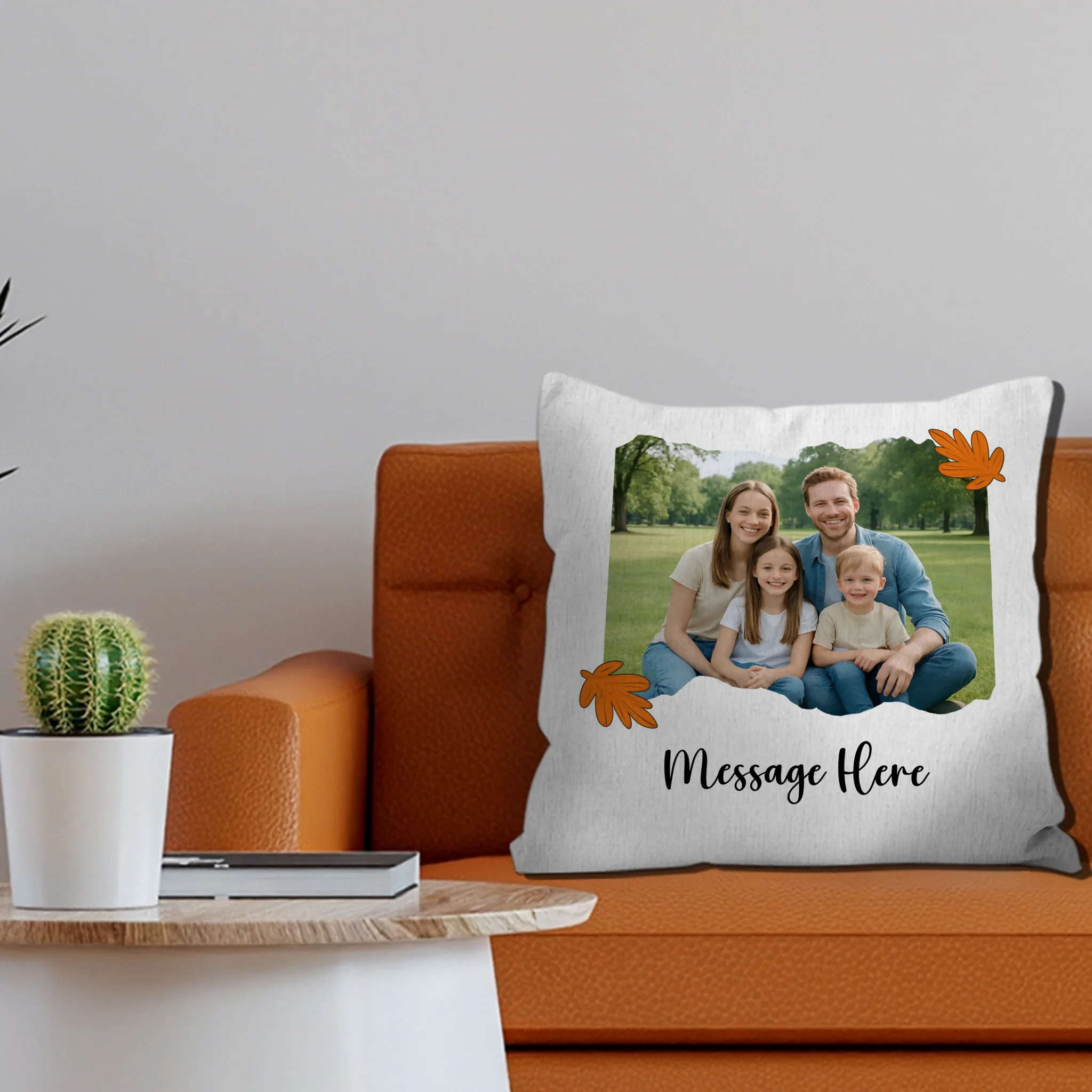 Personalized Family Photo Torn Edge Throw Pillow – Autumn Leaves Gift