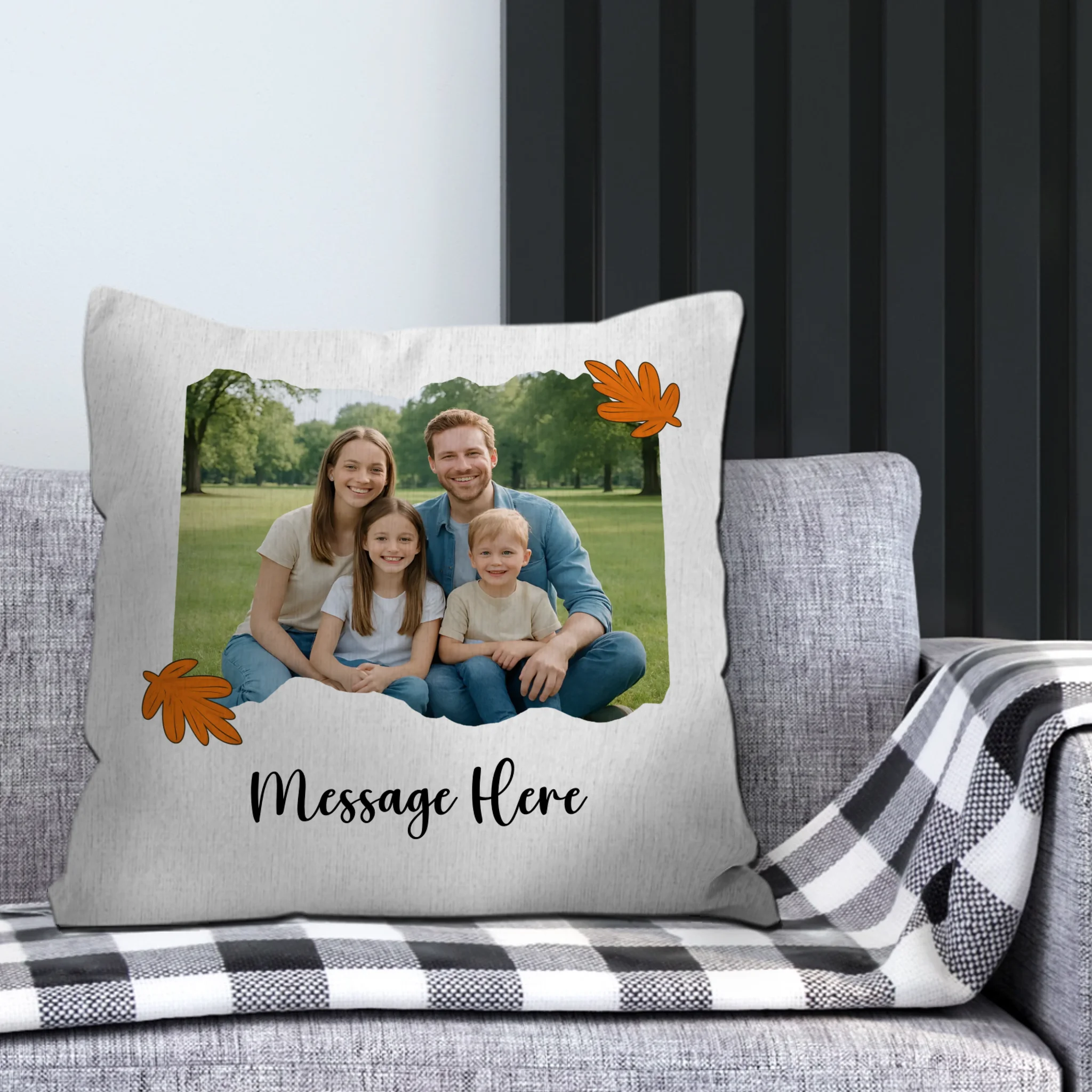 Personalized Family Photo Torn Edge Throw Pillow – Autumn Leaves Gift