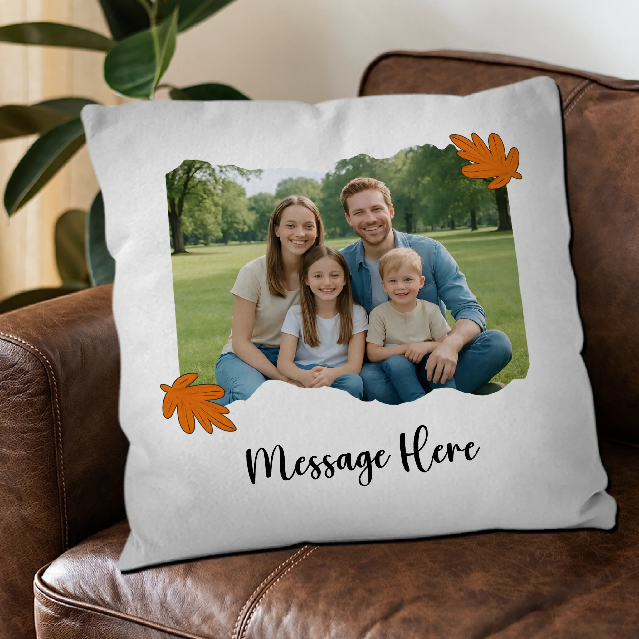 Personalized Family Photo Torn Edge Throw Pillow – Autumn Leaves Gift