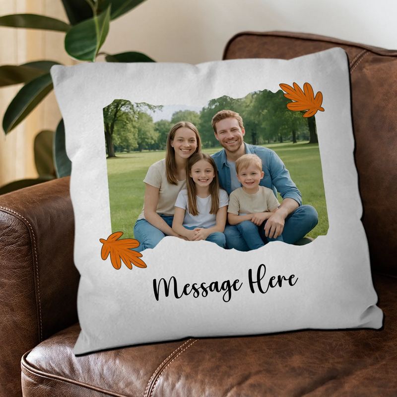 Personalized Family Photo Torn Edge Throw Pillow – Autumn Leaves Gift