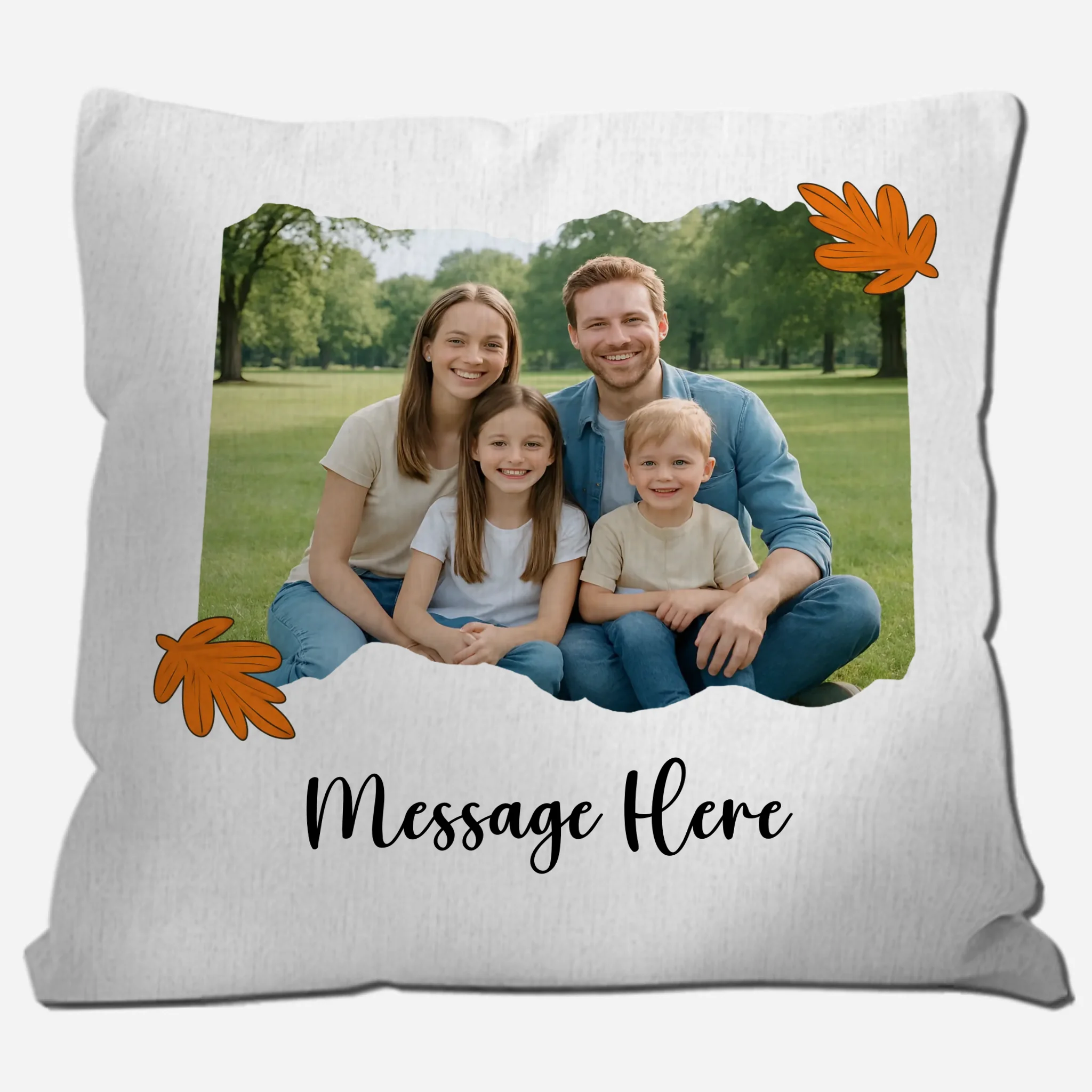 Personalized Family Photo Torn Edge Throw Pillow – Autumn Leaves Gift
