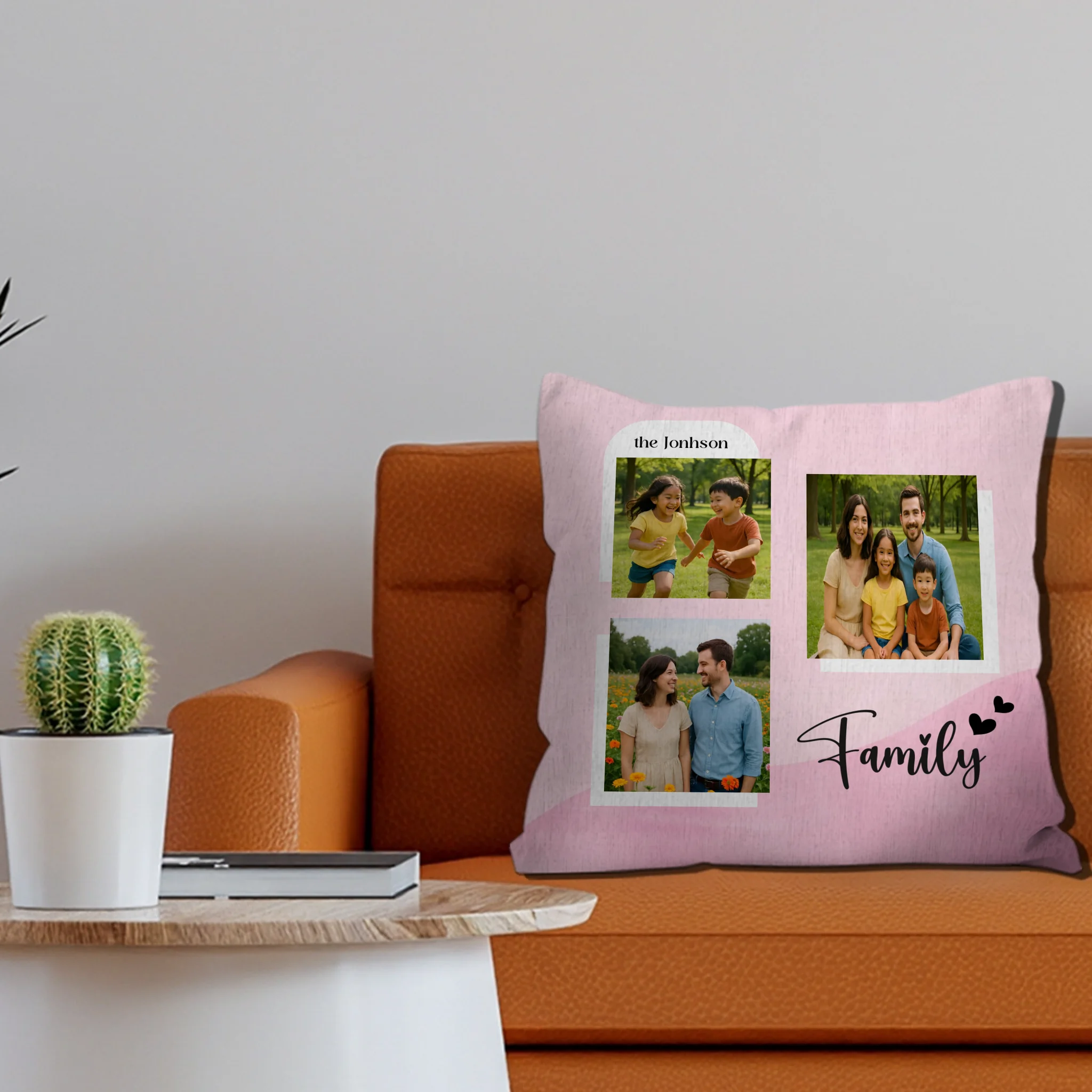 Unique Family Photo Pillow – Gradient Hearts Keepsake Gift