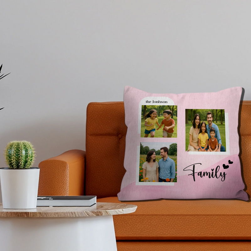 Unique Family Photo Pillow – Gradient Hearts Keepsake Gift
