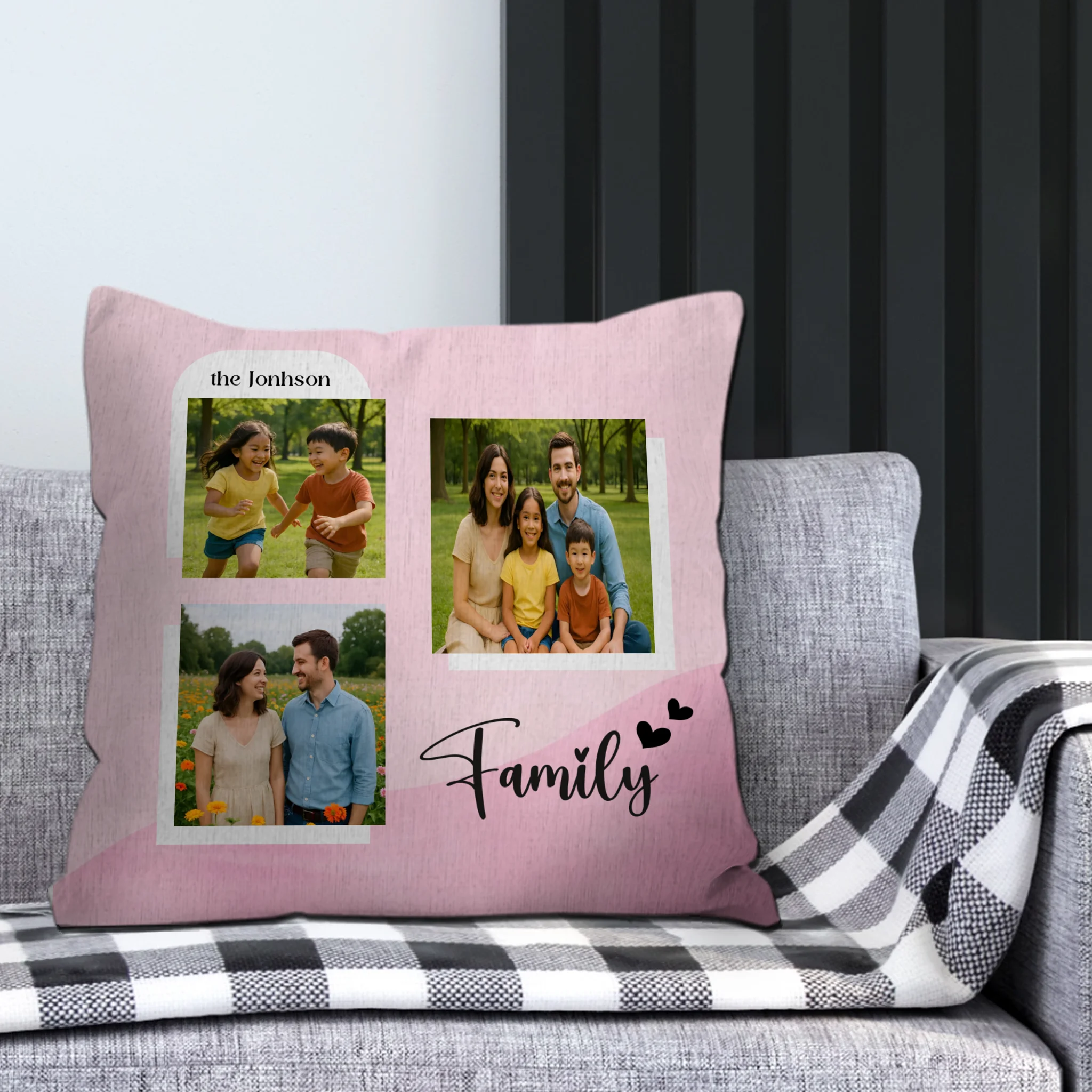 Unique Family Photo Pillow – Gradient Hearts Keepsake Gift