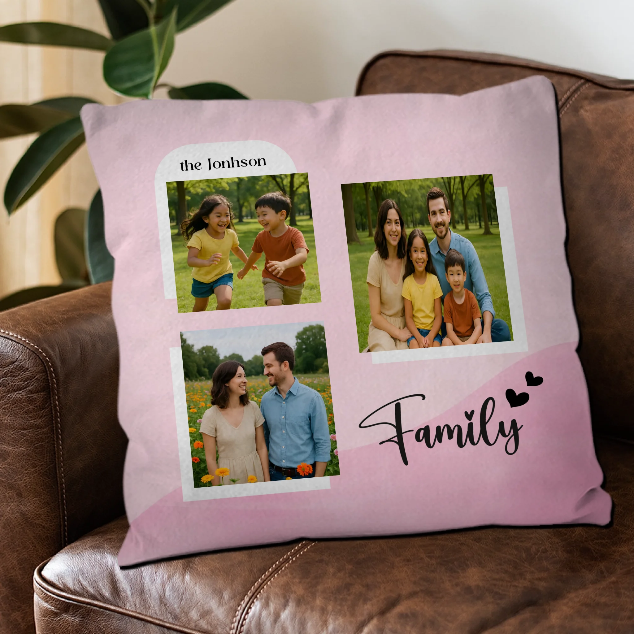 Unique Family Photo Pillow – Gradient Hearts Keepsake Gift
