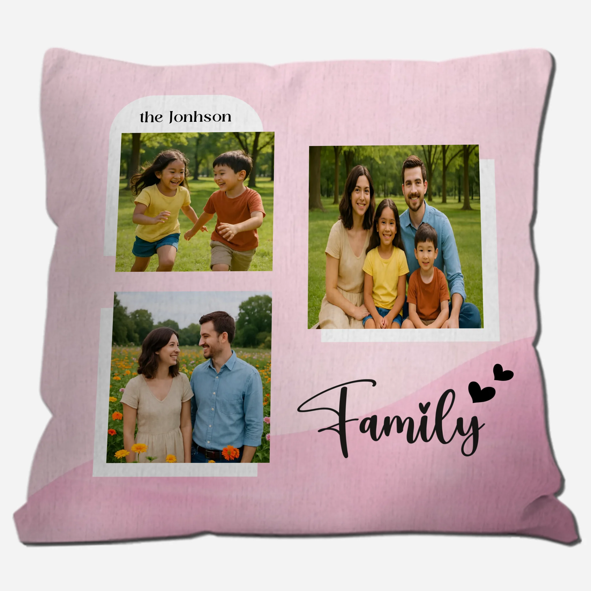 Unique Family Photo Pillow – Gradient Hearts Keepsake Gift
