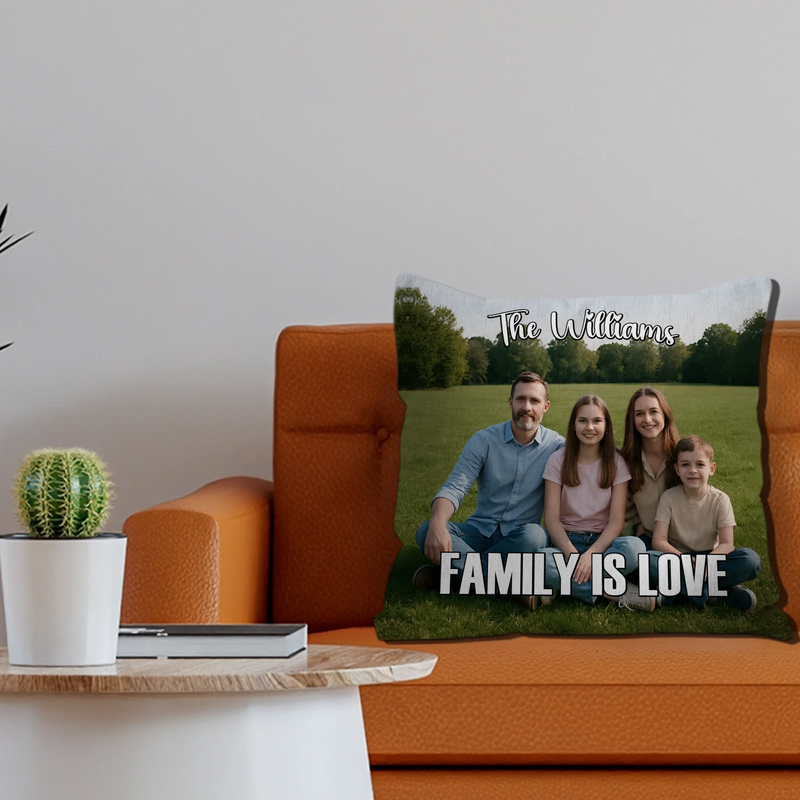 Bespoke Full Photo Print Throw Pillow – Custom Family Text Gift
