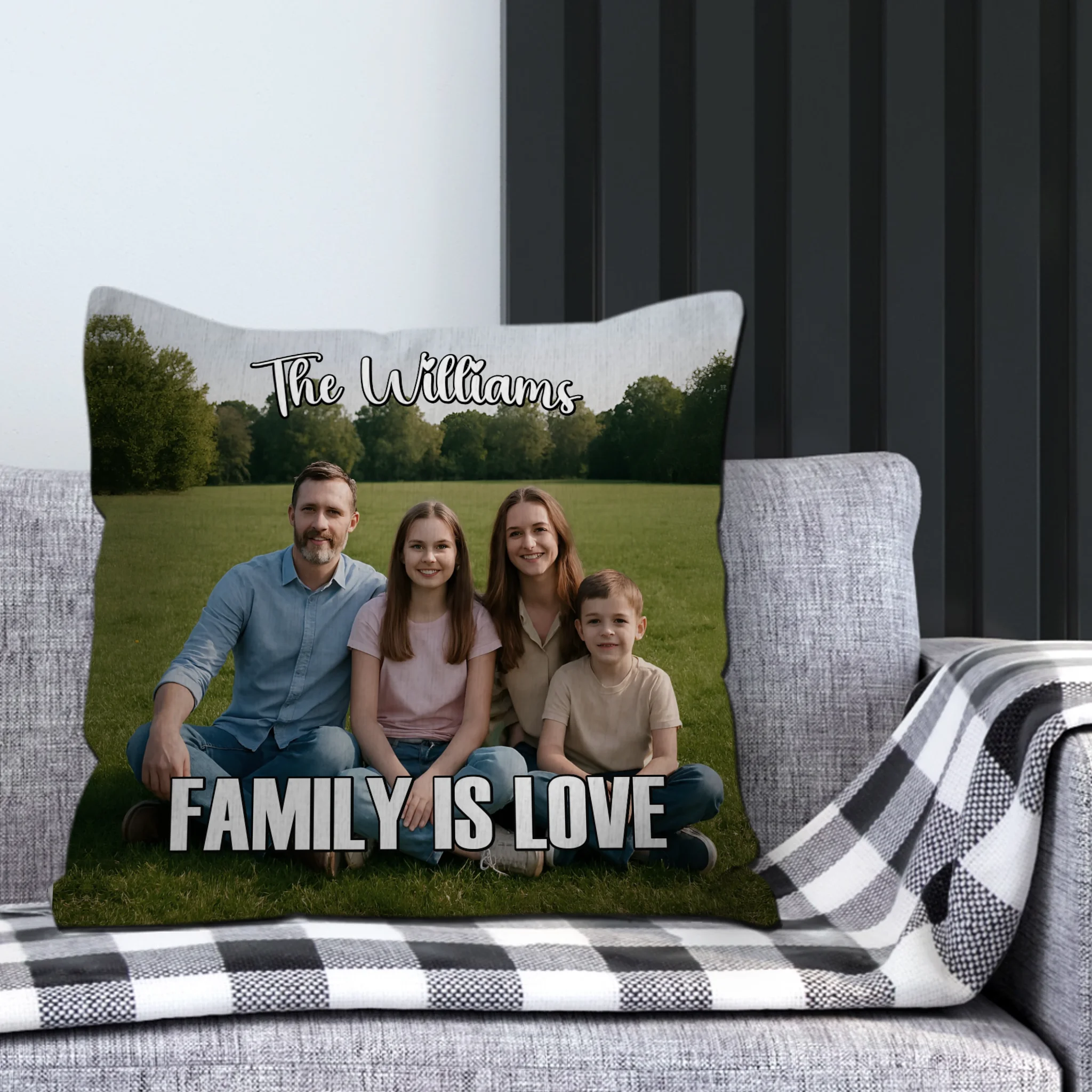 Bespoke Full Photo Print Throw Pillow – Custom Family Text Gift