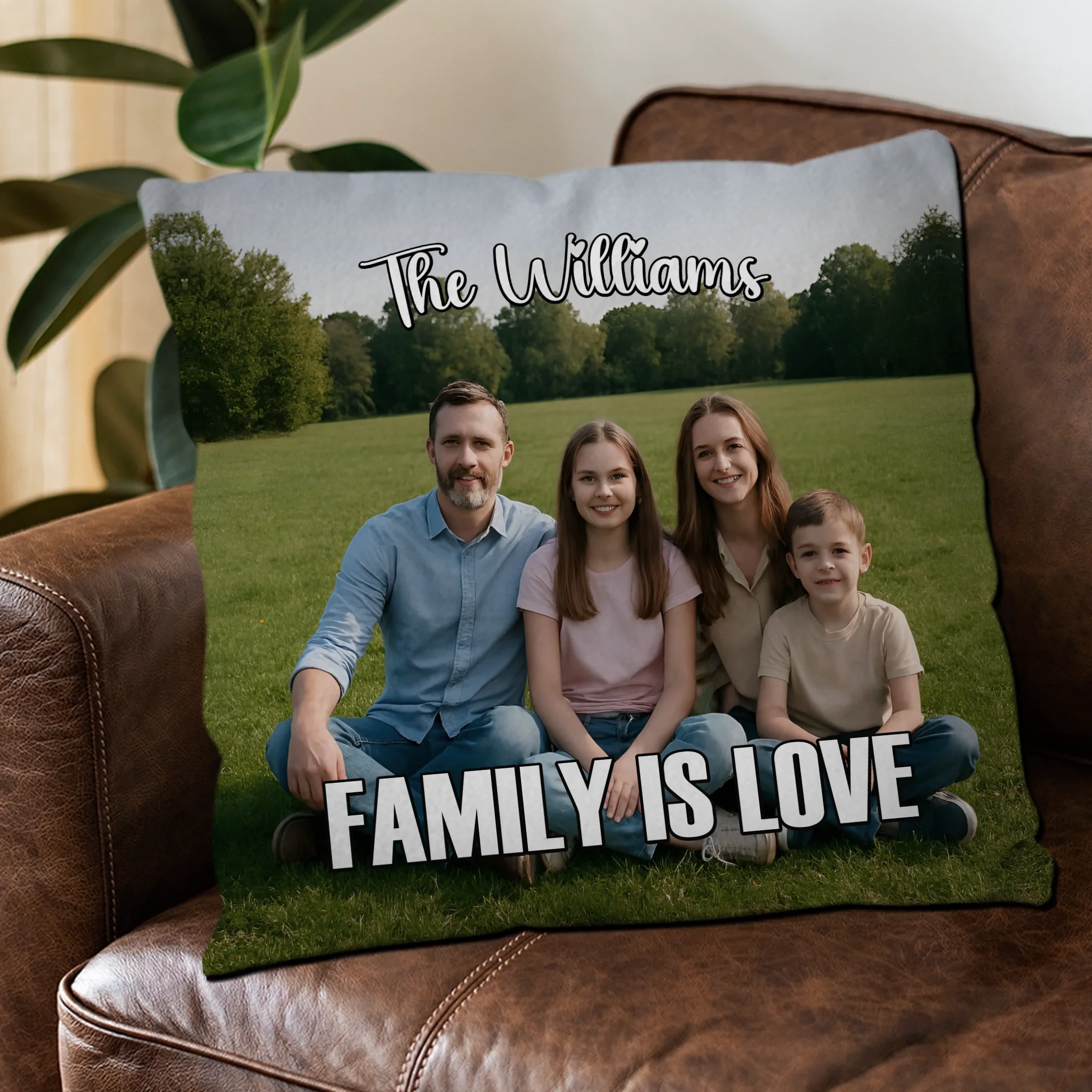 Bespoke Full Photo Print Throw Pillow – Custom Family Text Gift