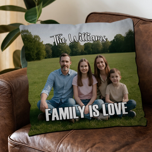 Bespoke Full Photo Print Throw Pillow – Custom Family Text Gift