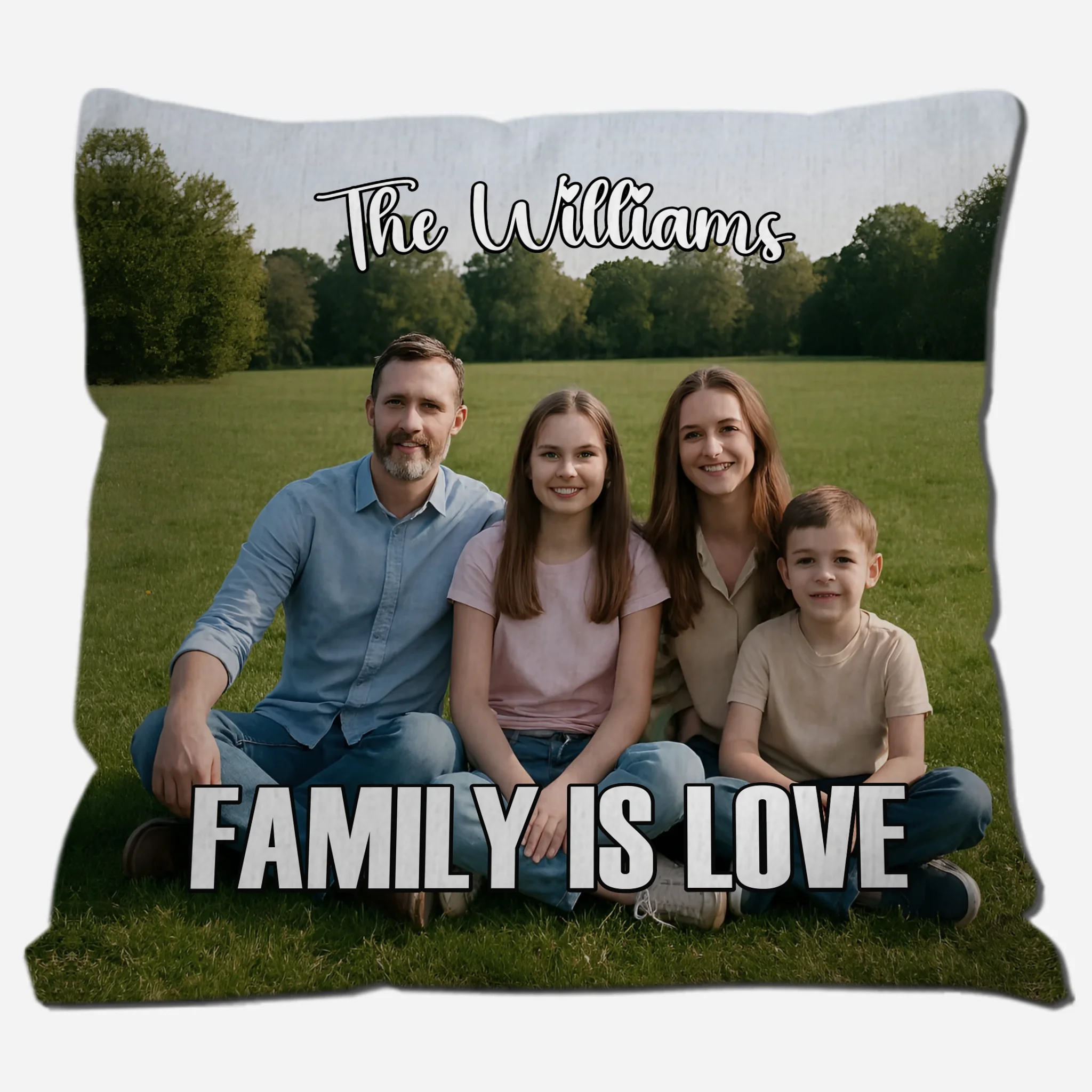 Bespoke Full Photo Print Throw Pillow – Custom Family Text Gift