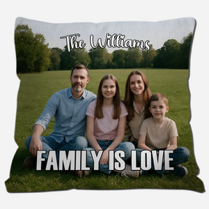 Bespoke Full Photo Print Throw Pillow – Custom Family Text Gift