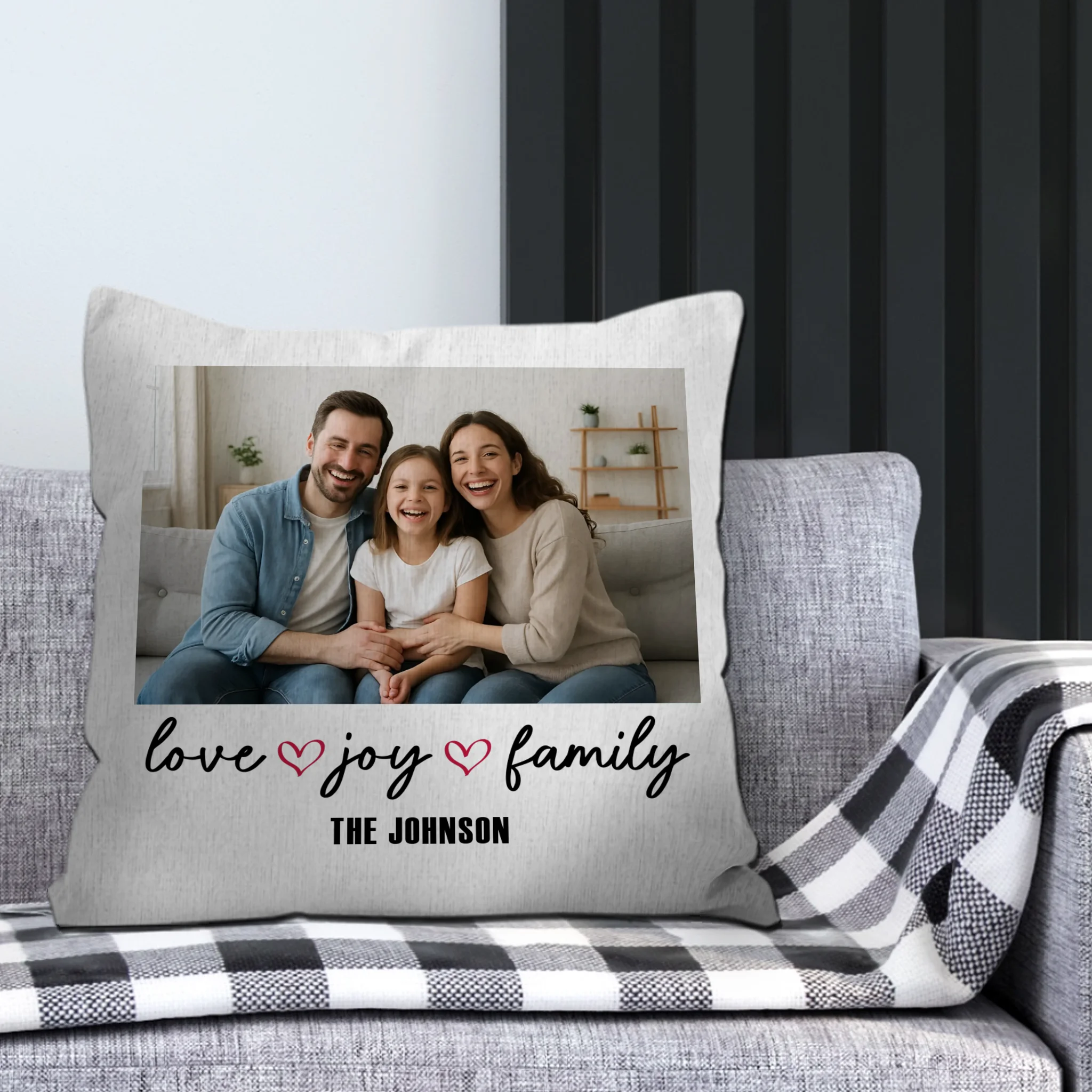 Love Joy Family Custom Pillow – Family Photo Pillow Gift