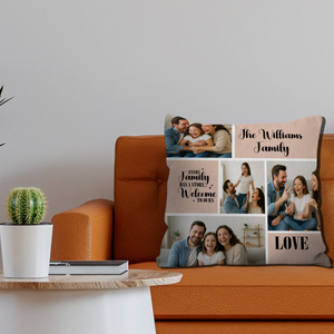 Personalized Family Has A Story Custom Pillow – Multi-Photo Grid