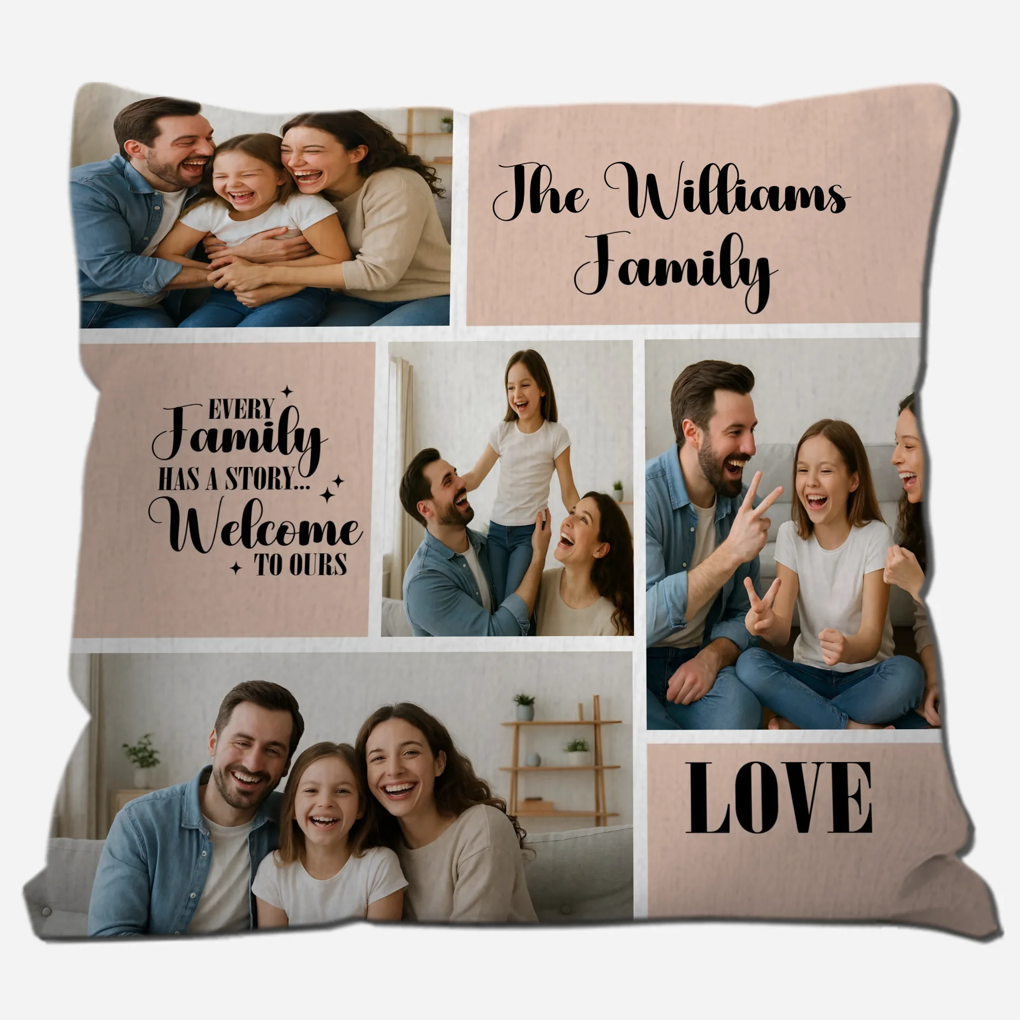 Personalized Family Has A Story Custom Pillow – Multi-Photo Grid
