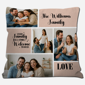 Personalized Family Has A Story Custom Pillow – Multi-Photo Grid