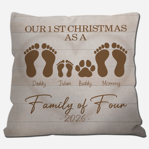 Personalized Our 1st Christmas Throw Pillow – Family Footprint Paw Gift