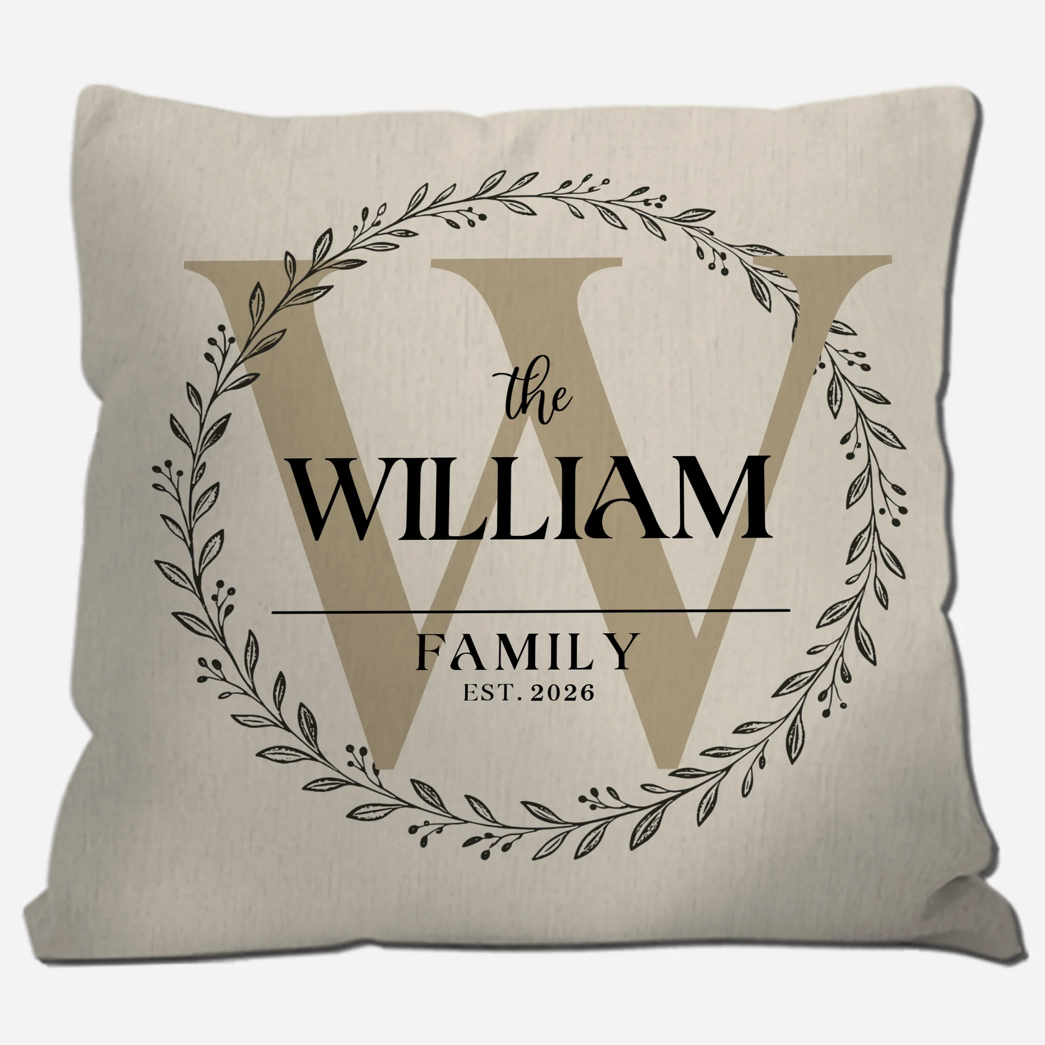 Customized Laurel Wreath Family Pillow – Meaningful Commemorative gift.