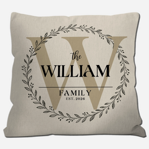 Customized Laurel Wreath Family Pillow – Meaningful Commemorative gift.