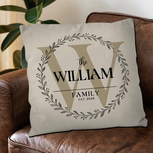 Customized Laurel Wreath Family Pillow – Meaningful Commemorative gift.
