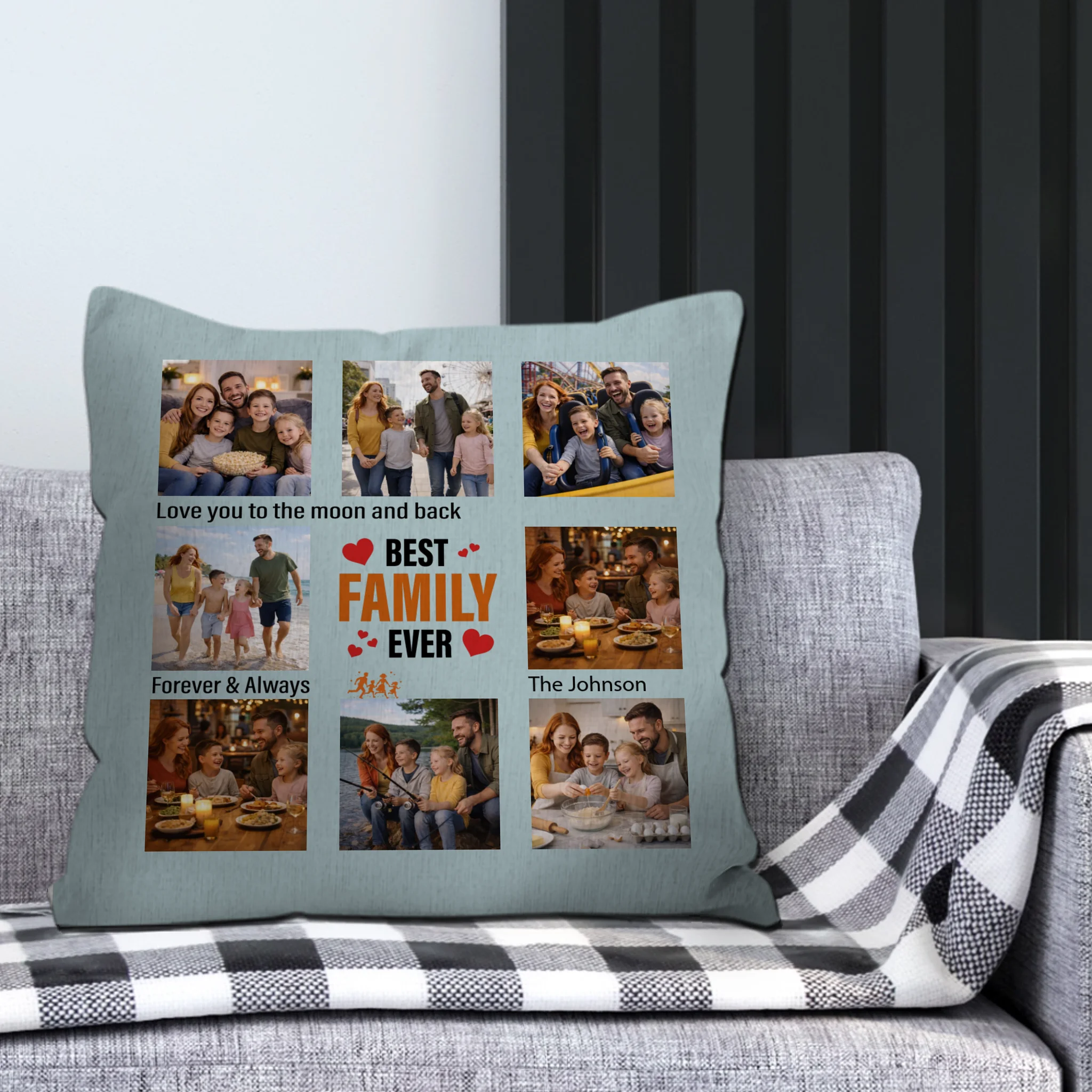 Unique Best Family Ever Throw Pillow – Forever & Always Photo Grid Gift