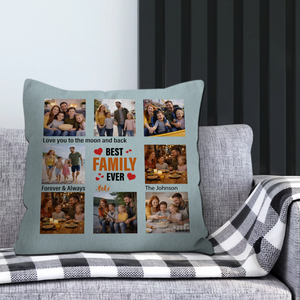 Unique Best Family Ever Throw Pillow – Forever & Always Photo Grid Gift