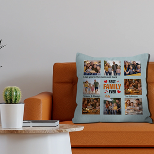 Unique Best Family Ever Throw Pillow – Forever & Always Photo Grid Gift