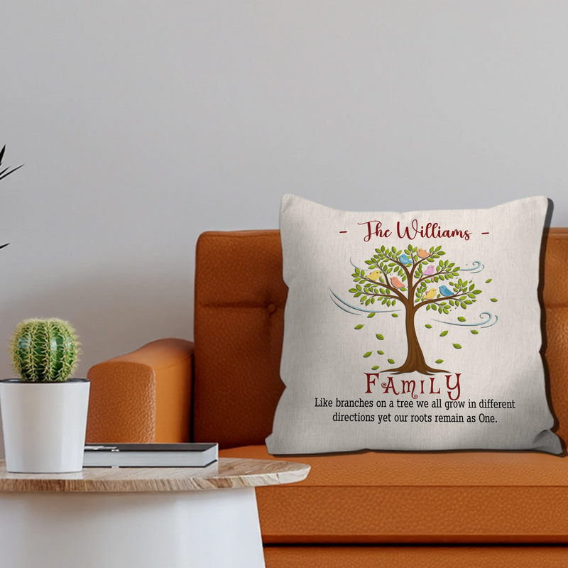 Throw Pillow With Personalized Family Name – Like Branches On A Tree Gift