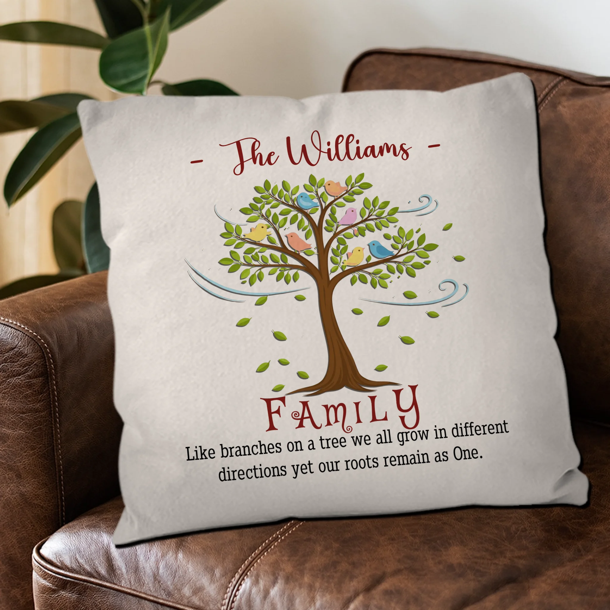 Throw Pillow With Personalized Family Name – Like Branches On A Tree Gift