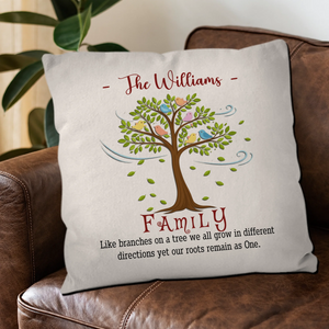 Throw Pillow With Personalized Family Name – Like Branches On A Tree Gift