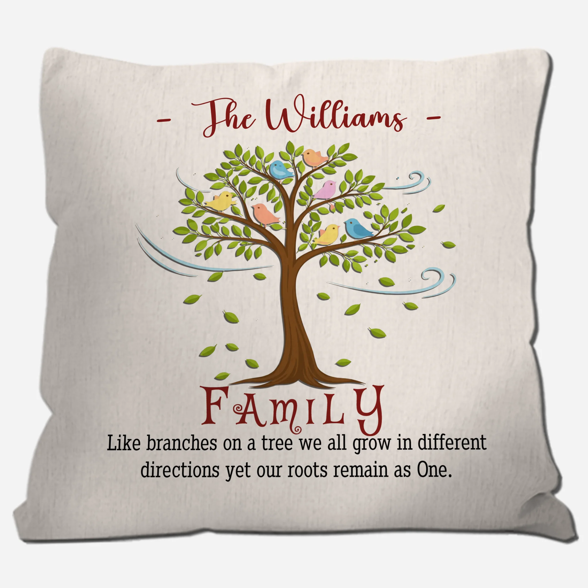 Throw Pillow With Personalized Family Name – Like Branches On A Tree Gift